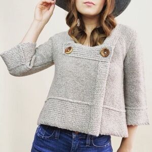 Free People Wool Blend Button Cropped Knit Cross Sweater Neutral size XS